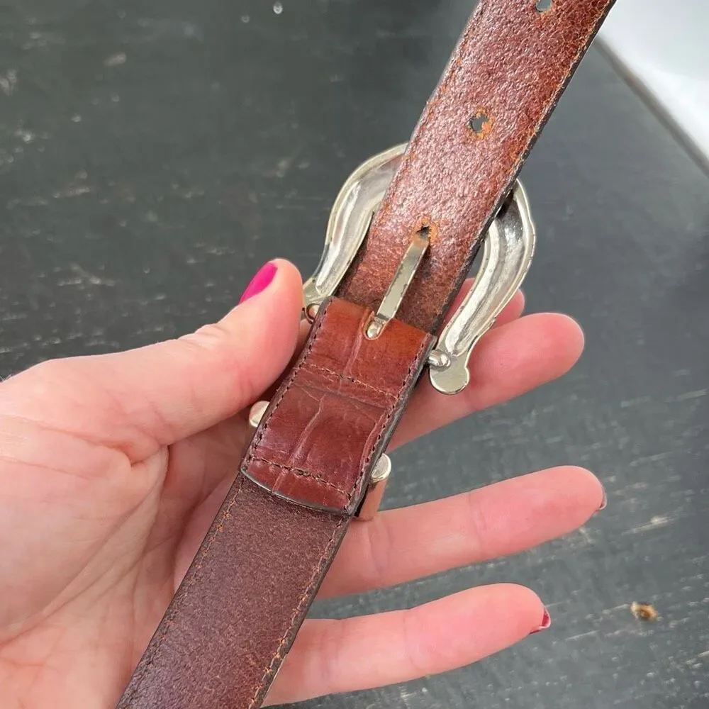 Vintage Croc Embossed Leather Belt 32.5–37